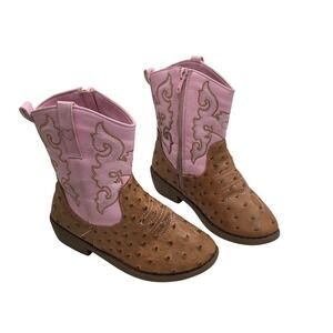 Pawz Girls Pink Brown Faux Ostrich Western Cowboy Boots Size 13 ZGBH35839-KWM